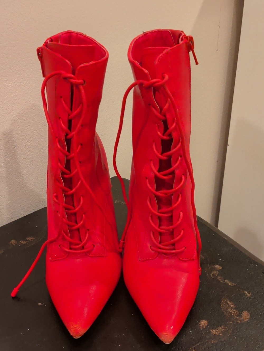 Aldo Red Lace-Up Pointed-Toe Ankle Boots